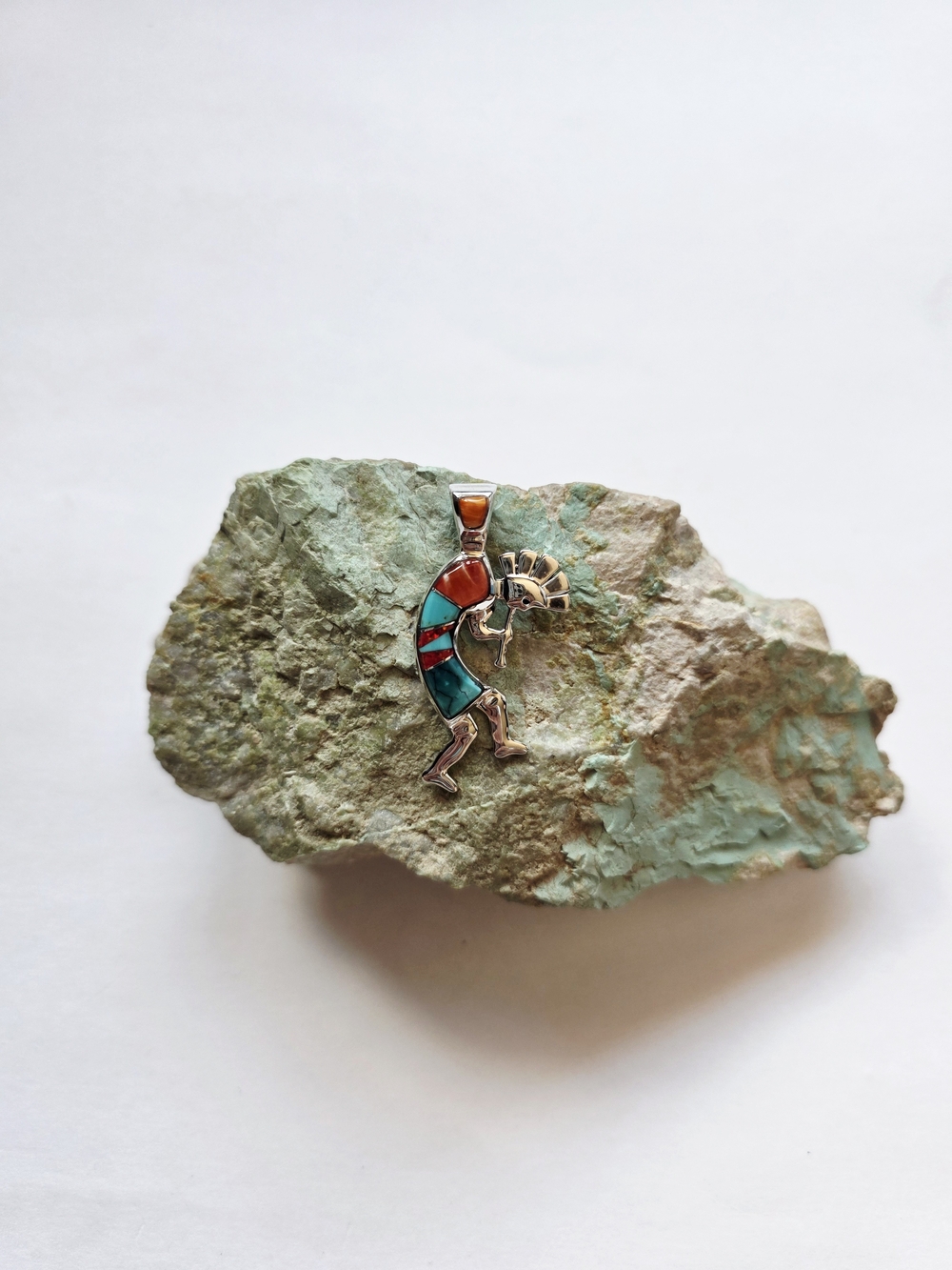 Kokopelli Inlay Pendant with Turquoise and Spiny Oyster Shell